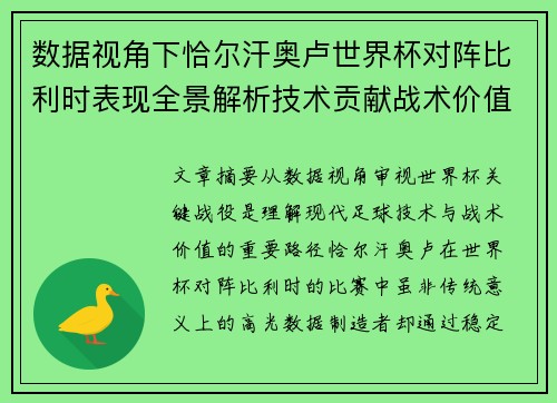 数据视角下恰尔汗奥卢世界杯对阵比利时表现全景解析技术贡献战术价值